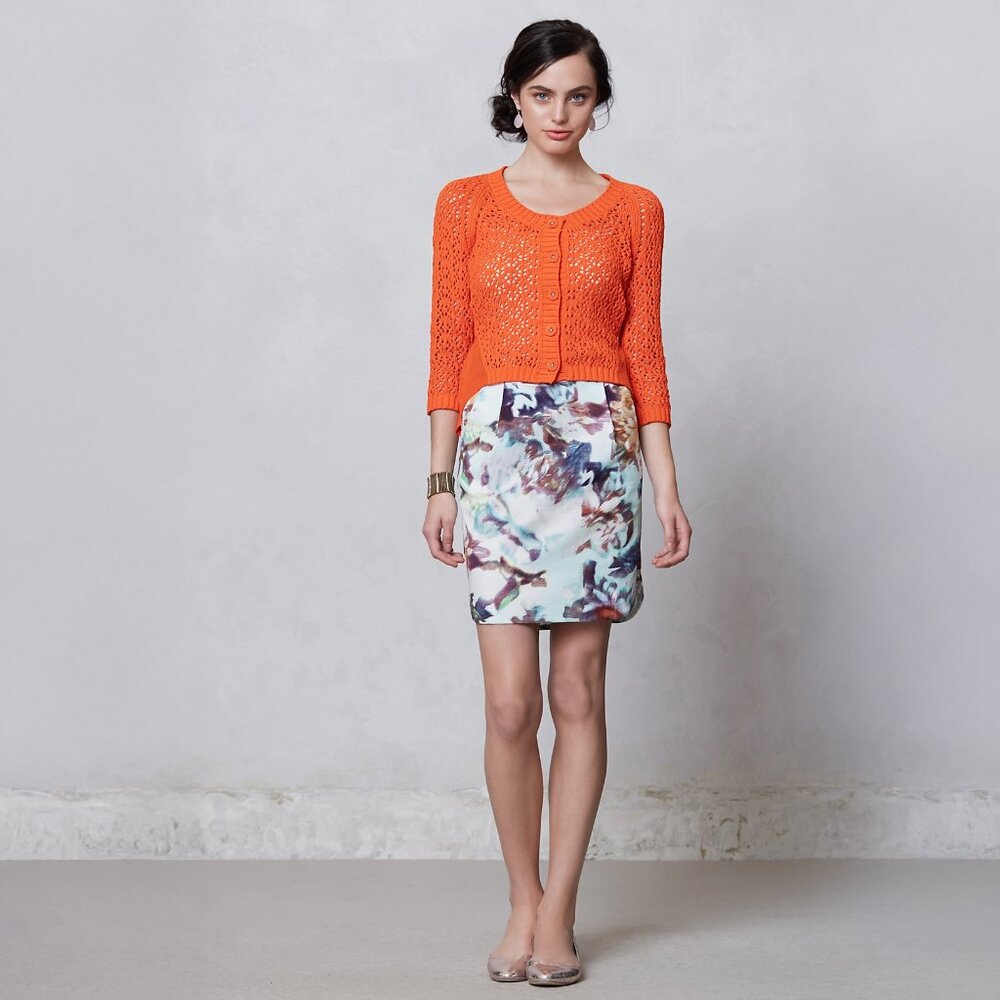 Knitted & Knotted Tethered Pointelle Cardigan in Orange - sz Small - Picture 2 of 14